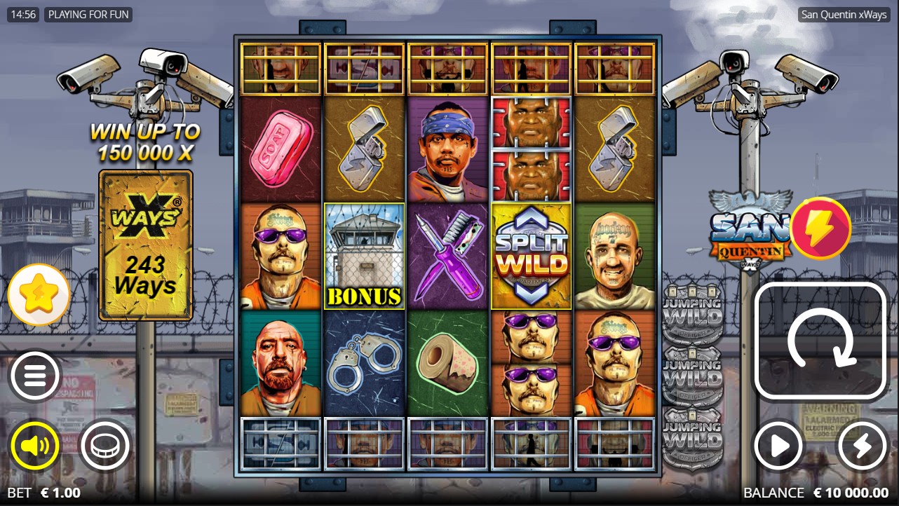 San Quentin xWays by Nolimit City – base game 5 reels prison theme xWays xNudge mechanics