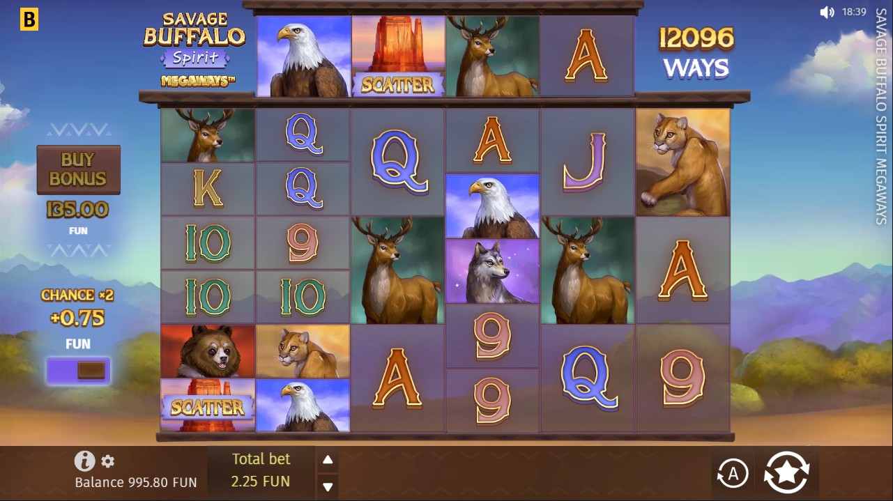 Savage Buffalo Spirit Megaways base game with North American wildlife symbols