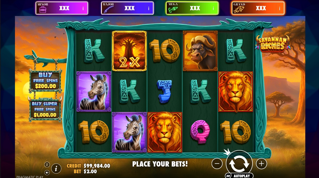 Savannah Riches by Pragmatic Play – base game 5 reels 20 paylines African safari theme