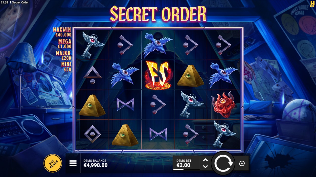 Secret Order by Hacksaw Gaming – base game 5 reels 14 paylines secret society theme