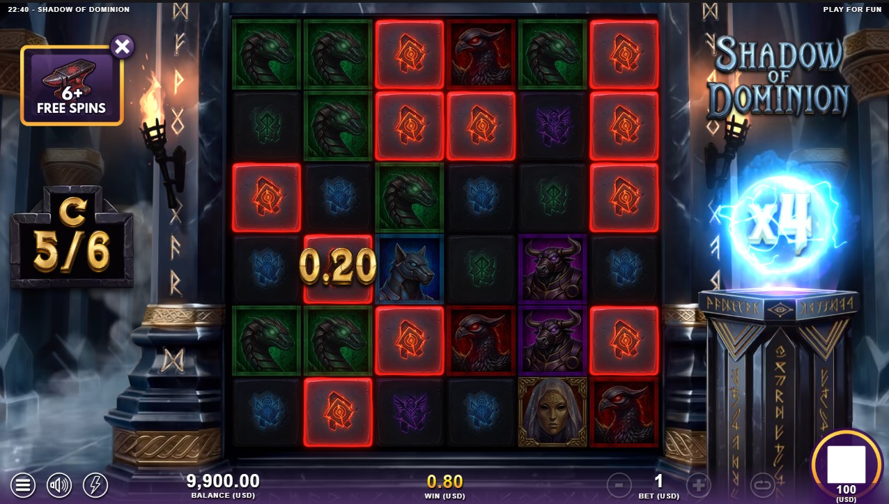 Shadow of Dominion – Free Spins bonus with Super Free Spins guaranteed giant symbol active