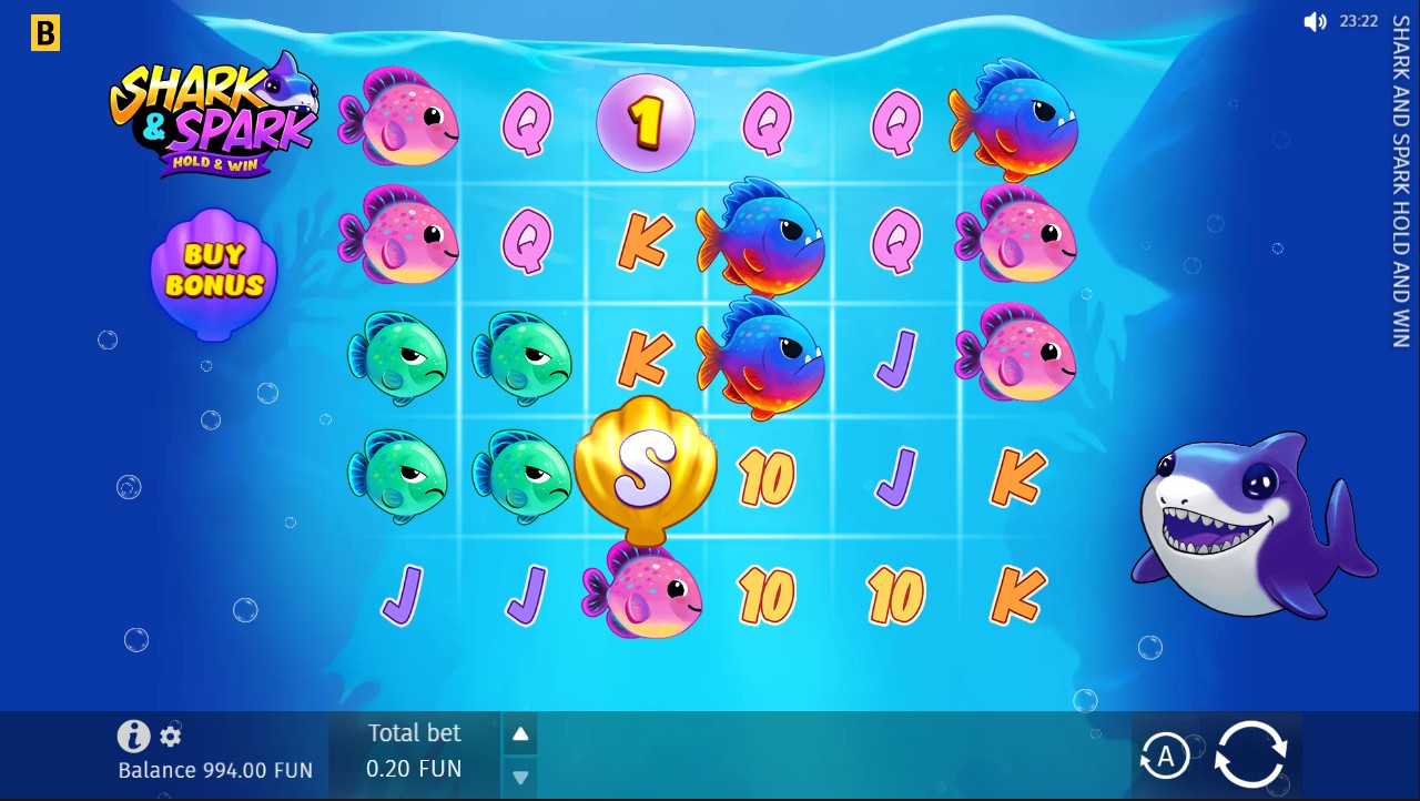 Shark & Spark Hold & Win by Bgaming – base game 6 reels scatter pays