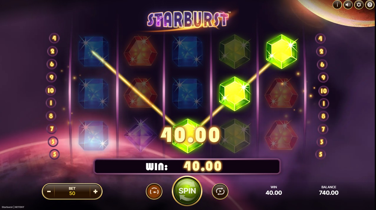 Starburst by NetEnt – base game 5 reels both-ways pays expanding wilds low volatility classic