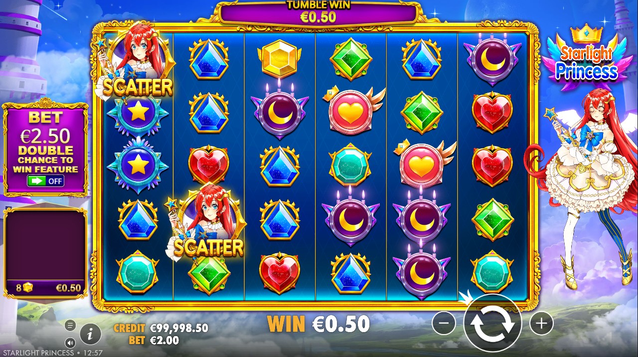 Starlight Princess by Pragmatic Play – base game tumbling reels multiplier meter anime theme