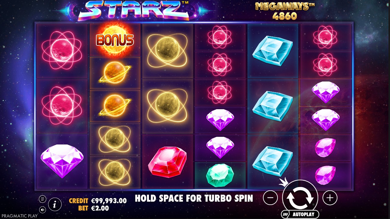 Starz Megaways base game music theme with Megaways variable reels