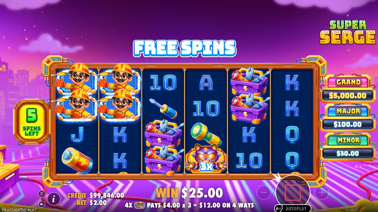 Super Serge by Pragmatic Play — free spins bonus enhanced wild multipliers 6-reel 4096 ways 10,000x max win