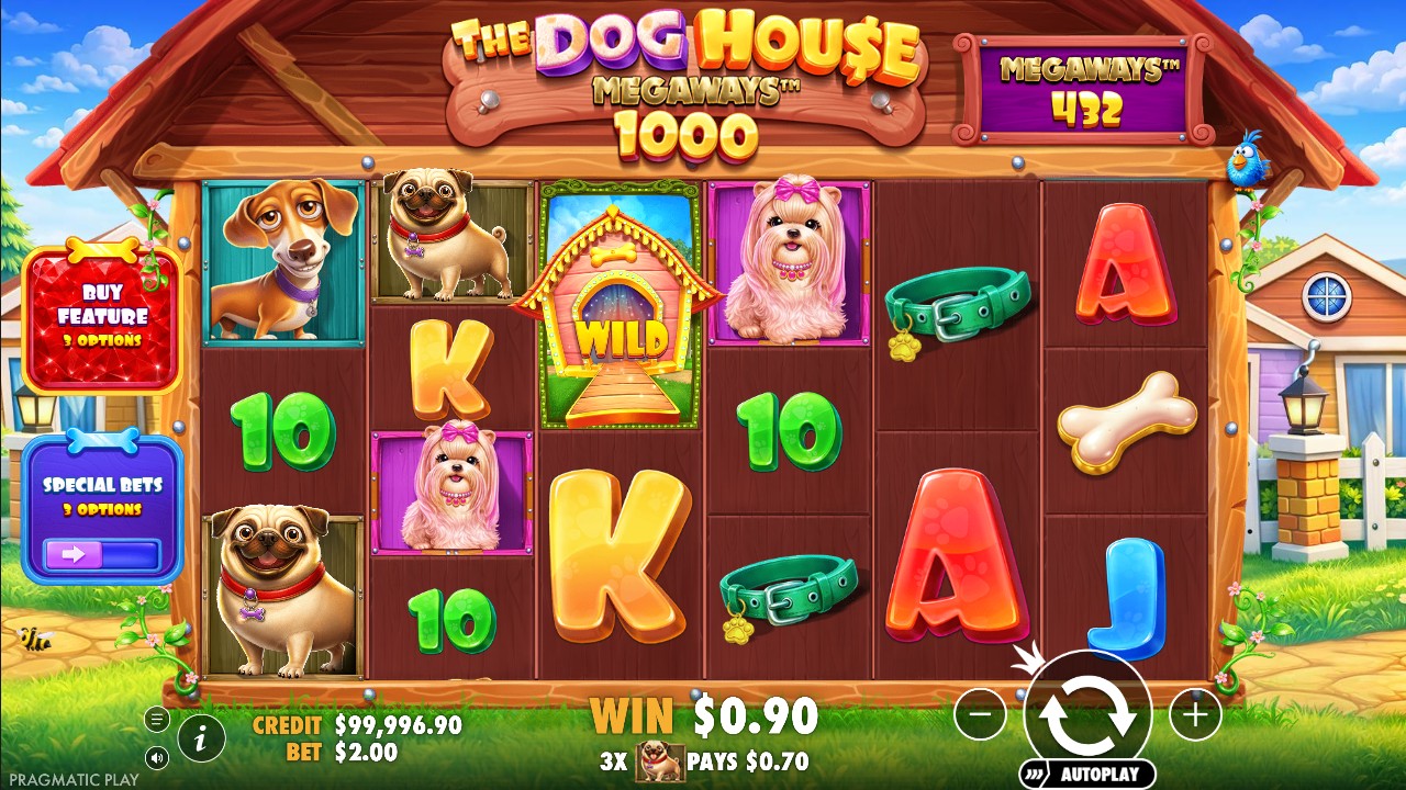 The Dog House Megaways 1000 by Pragmatic Play – base game, 96.50% RTP, Medium volatility, 6 reels Megaways