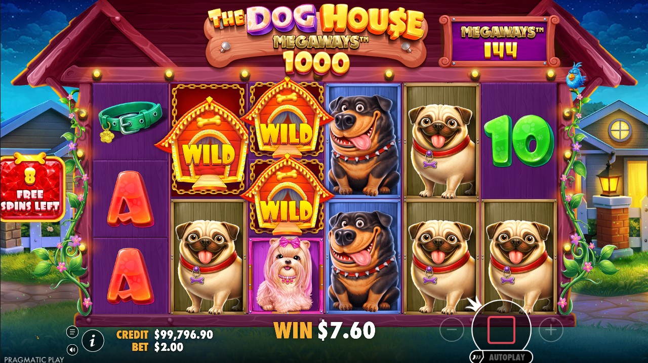 The Dog House Megaways 1000 by Pragmatic Play – 96.50% RTP Medium volatility 25,000x max win Free Spins