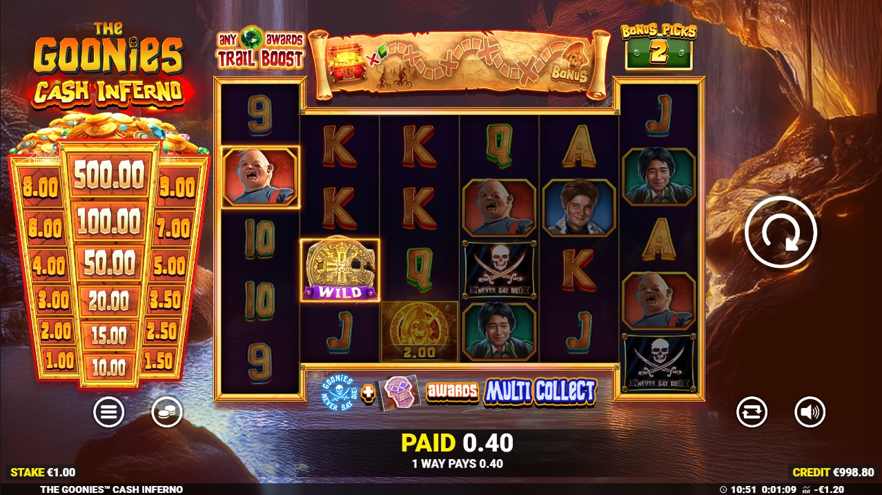 The Goonies Cash Inferno by Blueprint Gaming — base game 6 reels 6,400 ways