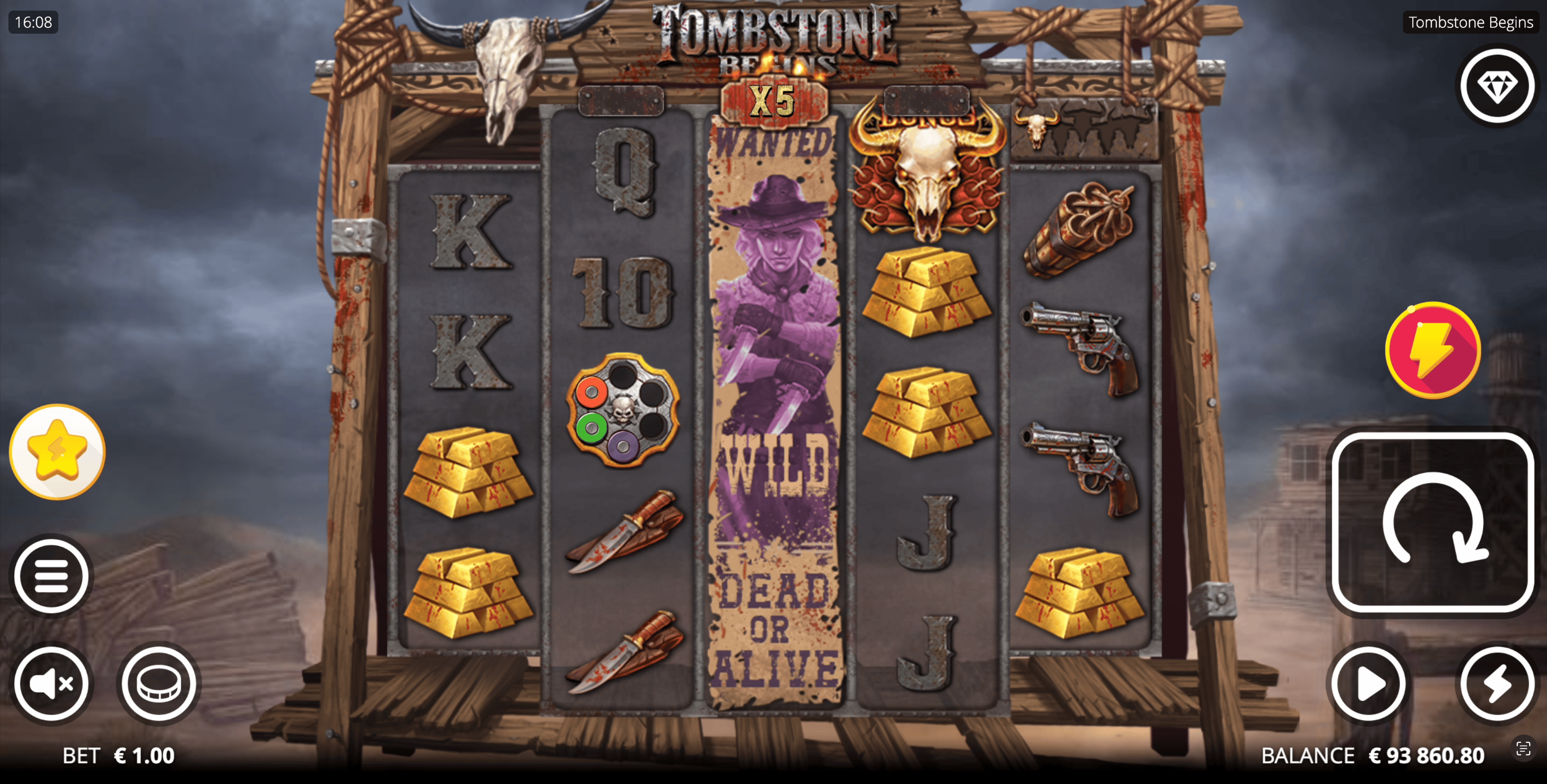 Tombstone Begins by Nolimit City – base game 5-reel 22-payline Wild West slot