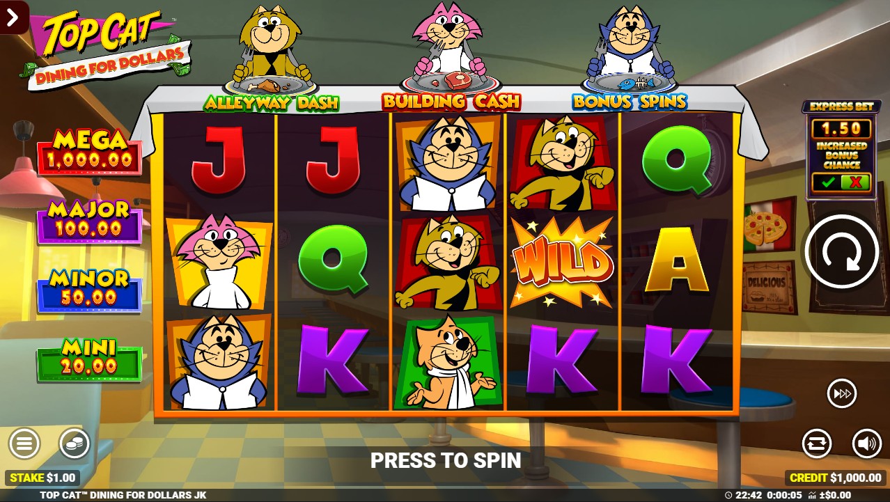 Top Cat Dining for Dollars slot by Blueprint Gaming – base game