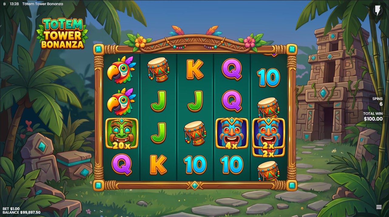 Totem Tower Bonanza by Backseat Gaming – Wild Totem Bonanza sticky expanding wild reels 10,000x max win free spins