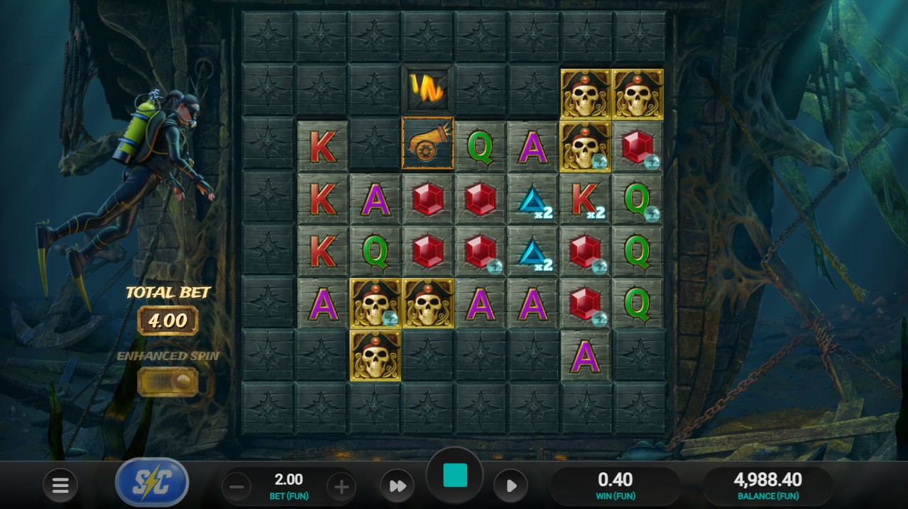 Treasure Tumble by Relax Gaming – base game 8-reel cluster pays cascading tumbles high volatility