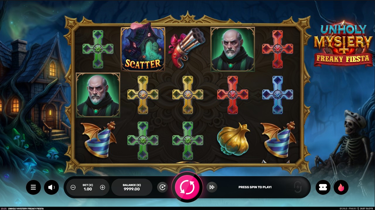 Unholy Mystery Freaky Fiesta by Just Slots – base game, 96.35% RTP, High volatility
