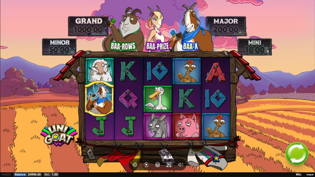 Uni Goat base game — 5-reel 20-payline layout by Play'n GO