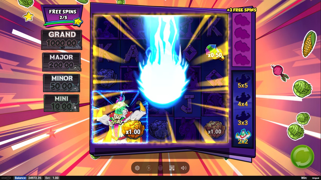 Uni Goat bonus round — free spins feature by Play'n GO