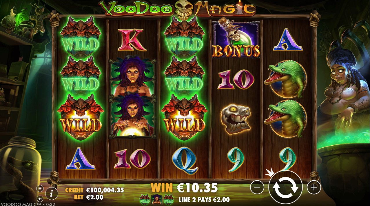 Voodoo Magic by Pragmatic Play – base game 5 reels 40 paylines jungle voodoo theme