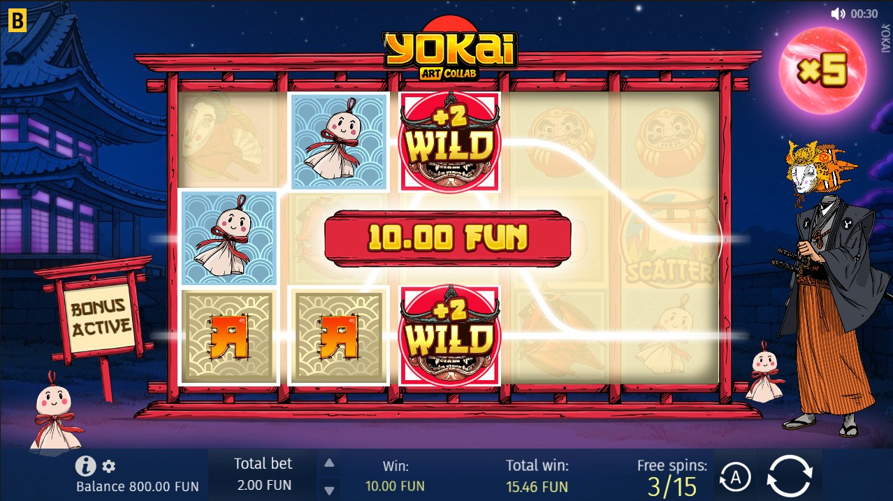 Yokai by BGaming – Moon Multiplier sticky wilds free spins bonus round