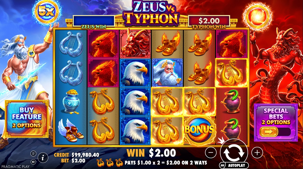 Zeus vs Typhon slot review base game 6 reels Pragmatic Play