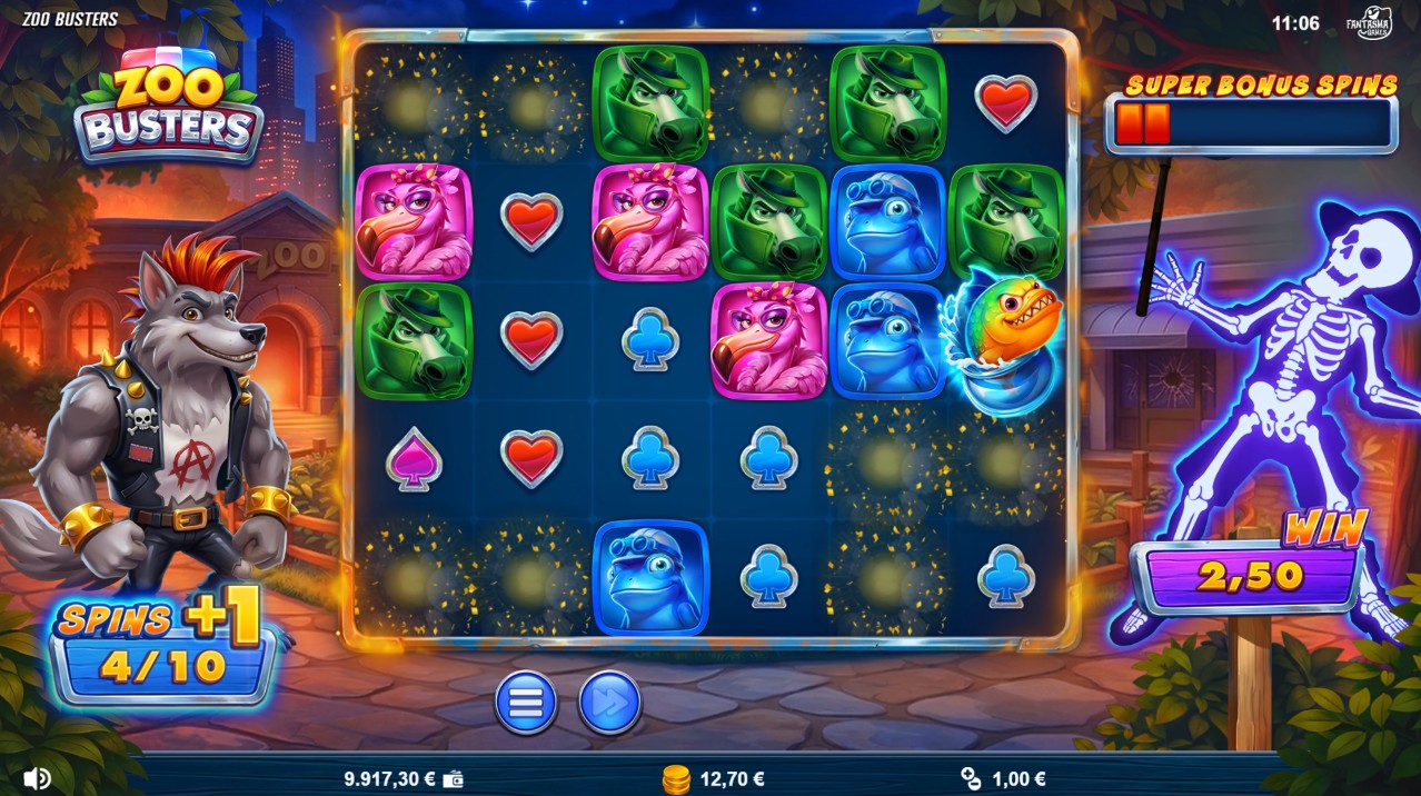 Zoo Busters by Fantasma Games — free spins bonus round scatter pays