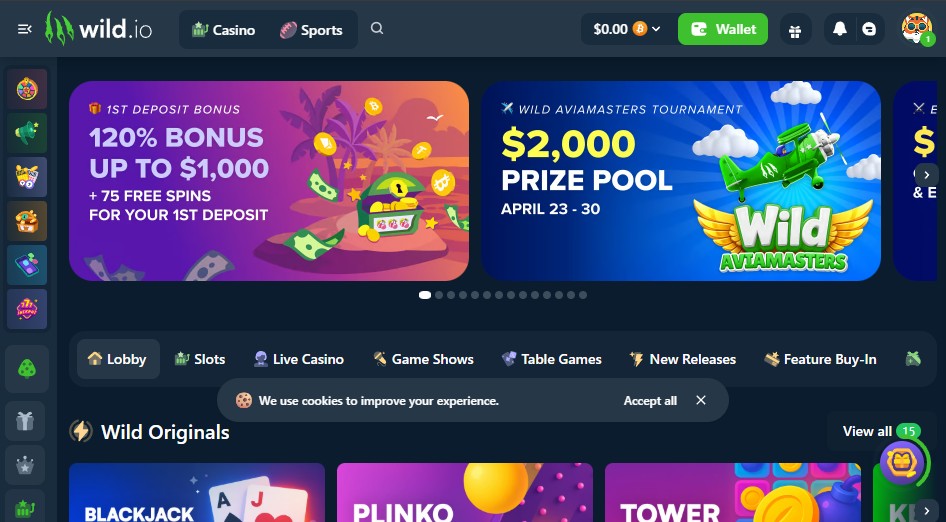 Wild.io Casino game library slots live casino sportsbook providers